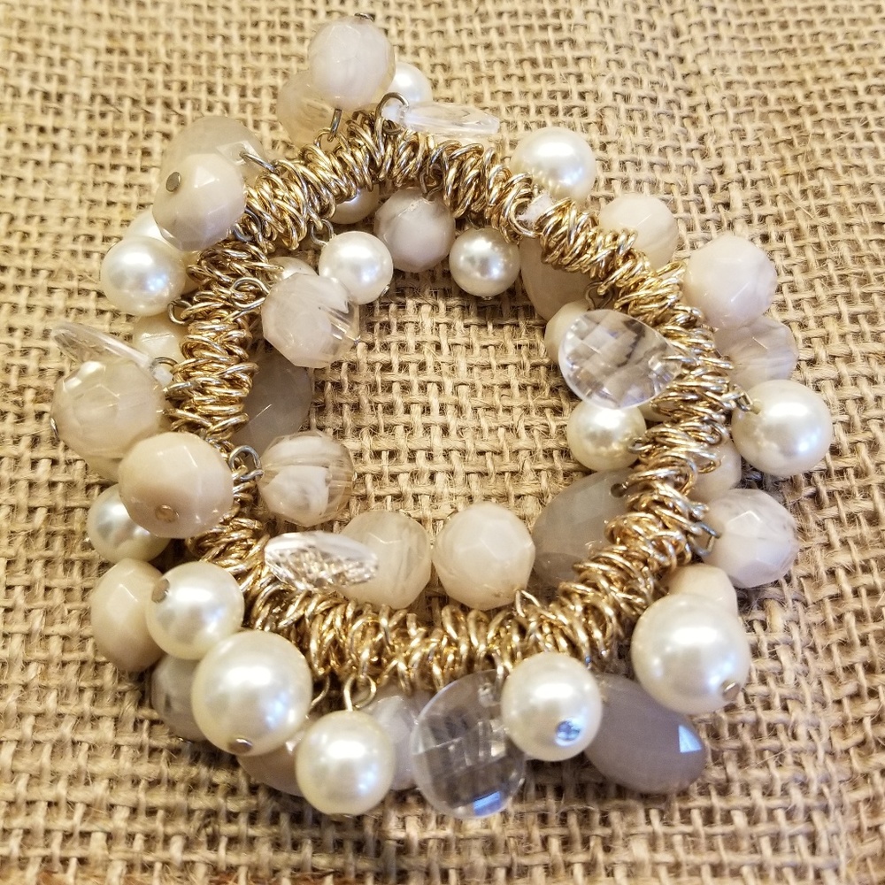 Stretch Bracelet: Pearls, Beads & Gold Accents